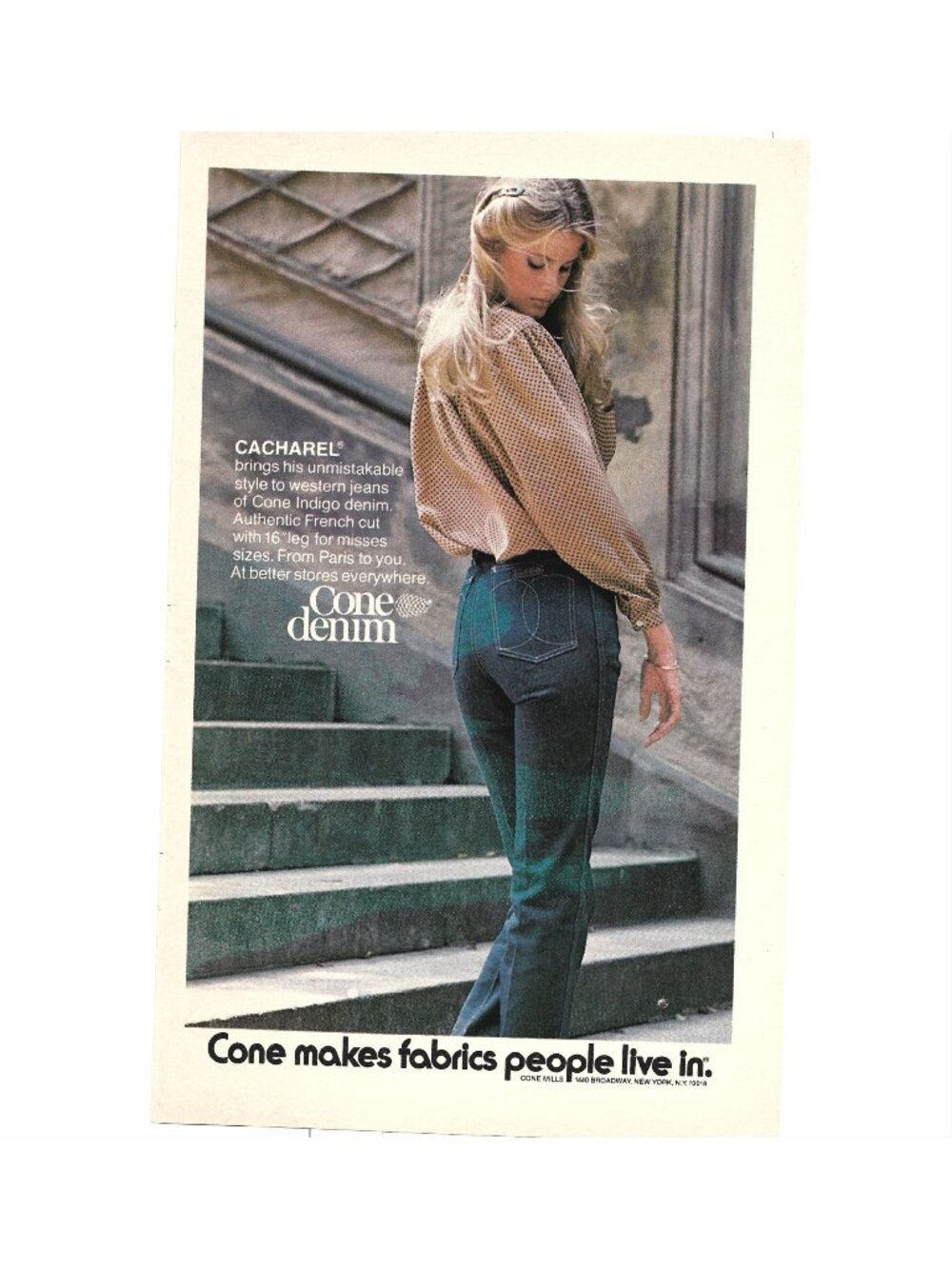 Print Ad Cacharel Cone Denim Western Jeans Women Fashion 1979 AD